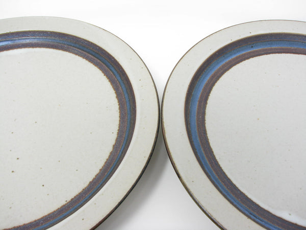 edgebrookhouse - Vintage Otagiri Horizon Gray Stoneware Dinner Plates with Blue Stripe - 3 Pieces
