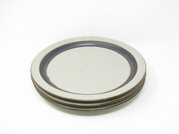 edgebrookhouse - Vintage Otagiri Horizon Gray Stoneware Dinner Plates with Blue Stripe - 3 Pieces