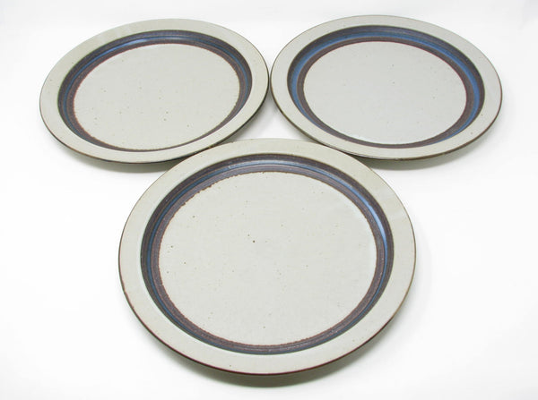 edgebrookhouse - Vintage Otagiri Horizon Gray Stoneware Dinner Plates with Blue Stripe - 3 Pieces