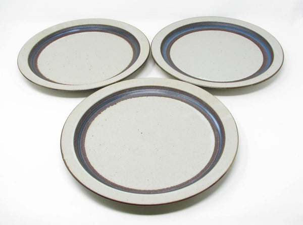 edgebrookhouse - Vintage Otagiri Horizon Gray Stoneware Dinner Plates with Blue Stripe - 3 Pieces