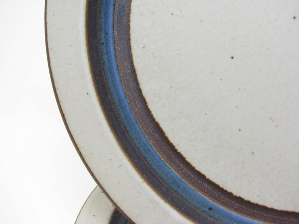 edgebrookhouse - Vintage Otagiri Horizon Gray Stoneware Dinner Plates with Blue Stripe - 3 Pieces