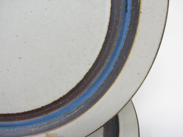 edgebrookhouse - Vintage Otagiri Horizon Gray Stoneware Dinner Plates with Blue Stripe - 3 Pieces