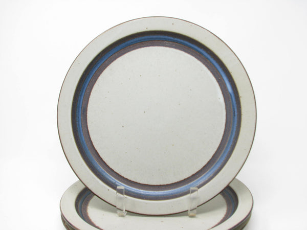 edgebrookhouse - Vintage Otagiri Horizon Gray Stoneware Dinner Plates with Blue Stripe - 3 Pieces
