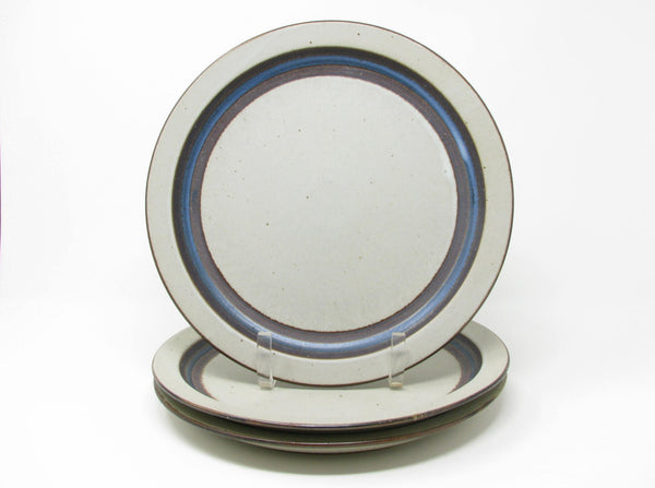 edgebrookhouse - Vintage Otagiri Horizon Gray Stoneware Dinner Plates with Blue Stripe - 3 Pieces