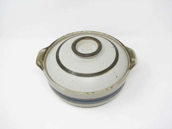 edgebrookhouse - Vintage Otagiri Horizon Gray Stoneware Lidded Casserole or Baking Dish with Blue Stripe