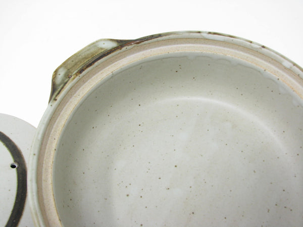 edgebrookhouse - Vintage Otagiri Horizon Gray Stoneware Lidded Casserole or Baking Dish with Blue Stripe