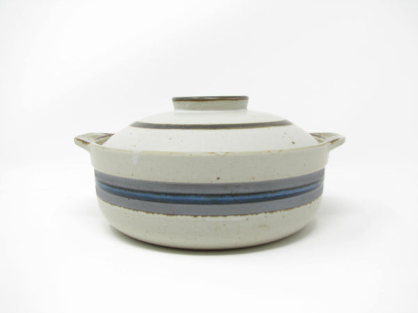 edgebrookhouse - Vintage Otagiri Horizon Gray Stoneware Lidded Casserole or Baking Dish with Blue Stripe