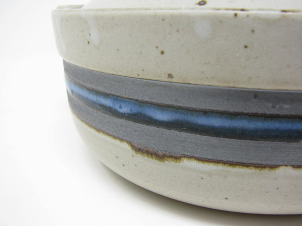 edgebrookhouse - Vintage Otagiri Horizon Gray Stoneware Lidded Casserole or Baking Dish with Blue Stripe