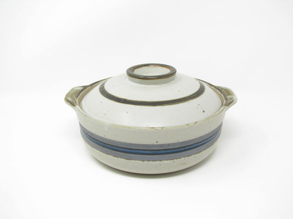 edgebrookhouse - Vintage Otagiri Horizon Gray Stoneware Lidded Casserole or Baking Dish with Blue Stripe