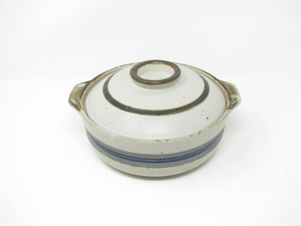 edgebrookhouse - Vintage Otagiri Horizon Gray Stoneware Lidded Casserole or Baking Dish with Blue Stripe