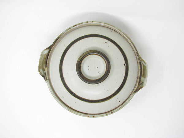 edgebrookhouse - Vintage Otagiri Horizon Gray Stoneware Lidded Casserole or Baking Dish with Blue Stripe