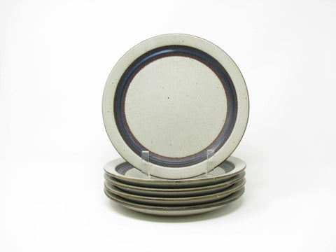 edgebrookhouse - Vintage Otagiri Horizon Gray Stoneware Salad Plates with Blue Stripe - 5 Pieces
