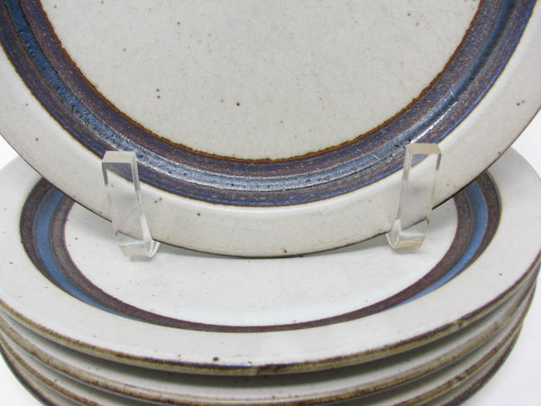edgebrookhouse - Vintage Otagiri Horizon Gray Stoneware Salad Plates with Blue Stripe - 5 Pieces