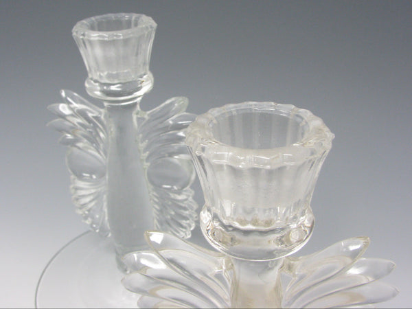 Vintage Paden City Clear Glass Maya Candle Holders - a Pair