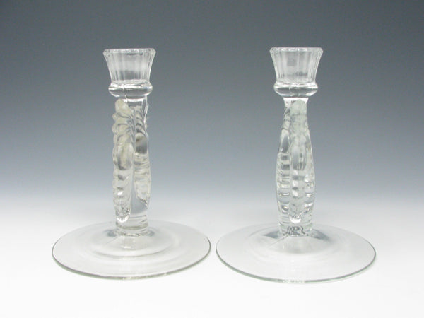 Vintage Paden City Clear Glass Maya Candle Holders - a Pair
