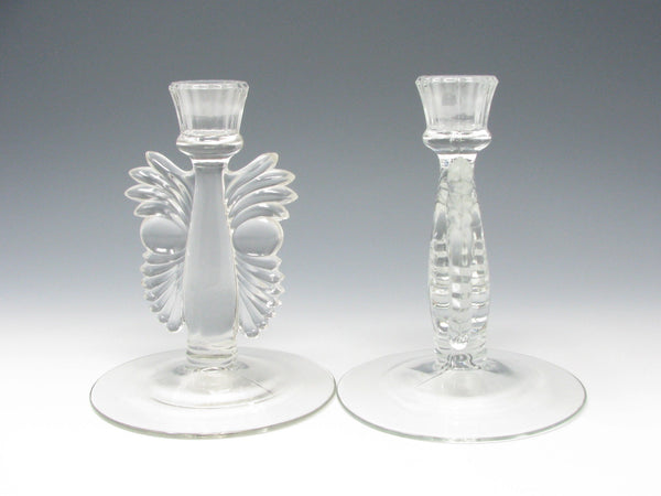 Vintage Paden City Clear Glass Maya Candle Holders - a Pair