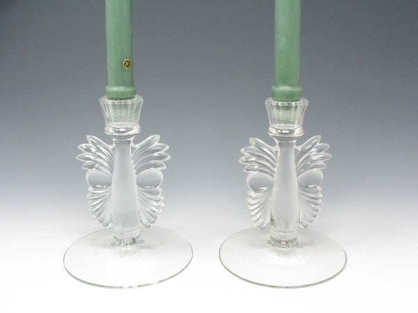 Vintage Paden City Clear Glass Maya Candle Holders - a Pair