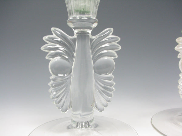 Vintage Paden City Clear Glass Maya Candle Holders - a Pair