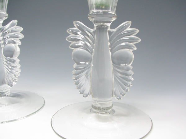 Vintage Paden City Clear Glass Maya Candle Holders - a Pair