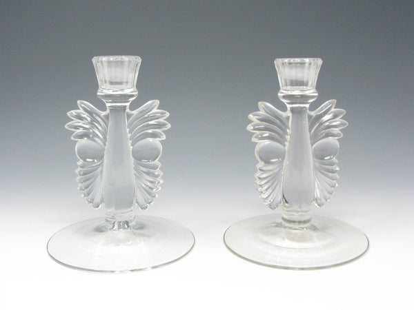 Vintage Paden City Clear Glass Maya Candle Holders - a Pair