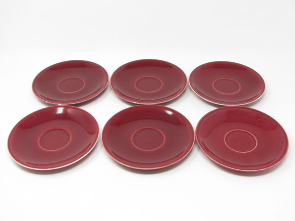 Vintage Paden City Pottery Greenbrier Burgundy Cups & Saucers - 11 Pieces