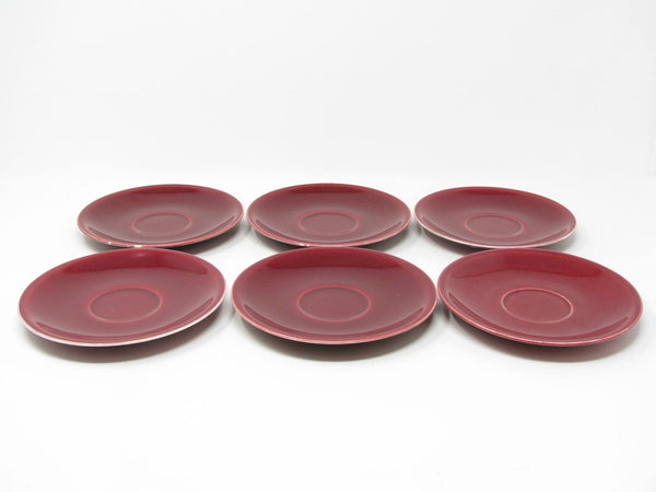 Vintage Paden City Pottery Greenbrier Burgundy Cups & Saucers - 11 Pieces