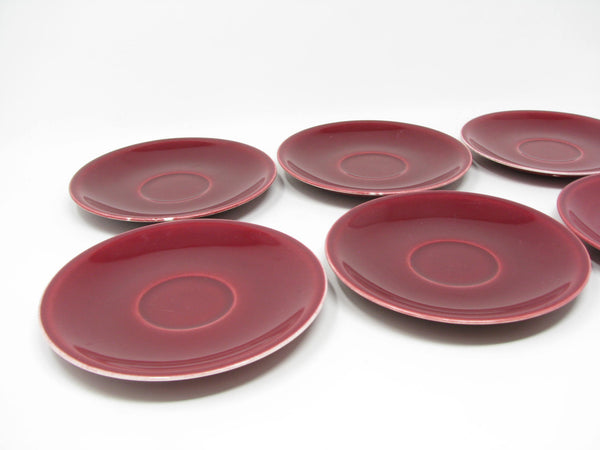 Vintage Paden City Pottery Greenbrier Burgundy Cups & Saucers - 11 Pieces