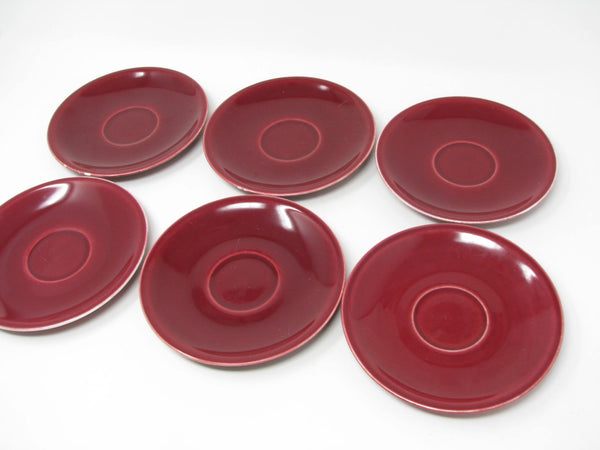 Vintage Paden City Pottery Greenbrier Burgundy Cups & Saucers - 11 Pieces