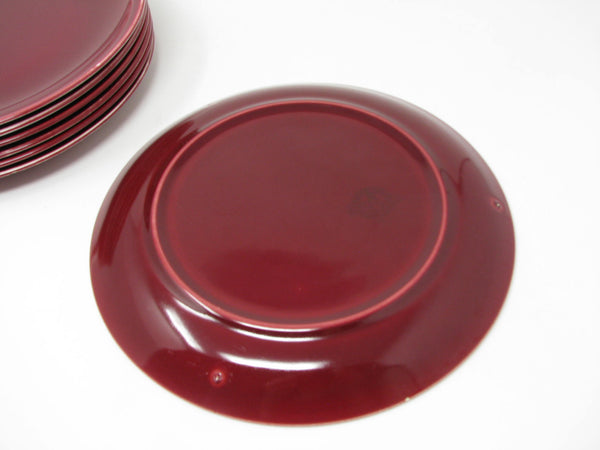 Vintage Paden City Pottery Greenbrier Burgundy Dinner Plates - 7 Pieces