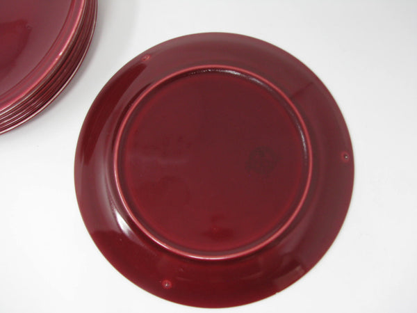 Vintage Paden City Pottery Greenbrier Burgundy Dinner Plates - 7 Pieces
