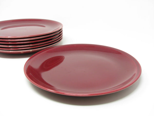 Vintage Paden City Pottery Greenbrier Burgundy Dinner Plates - 7 Pieces