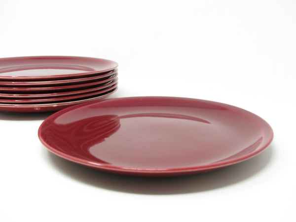 Vintage Paden City Pottery Greenbrier Burgundy Dinner Plates - 7 Pieces