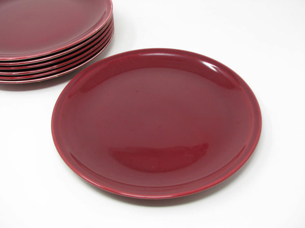 Vintage Paden City Pottery Greenbrier Burgundy Dinner Plates - 7 Pieces