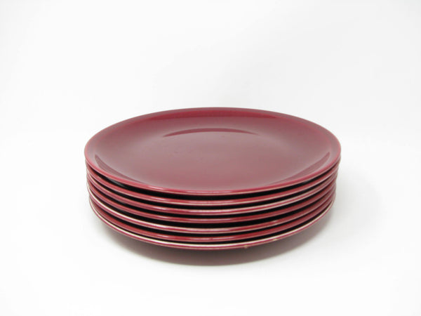 Vintage Paden City Pottery Greenbrier Burgundy Dinner Plates - 7 Pieces