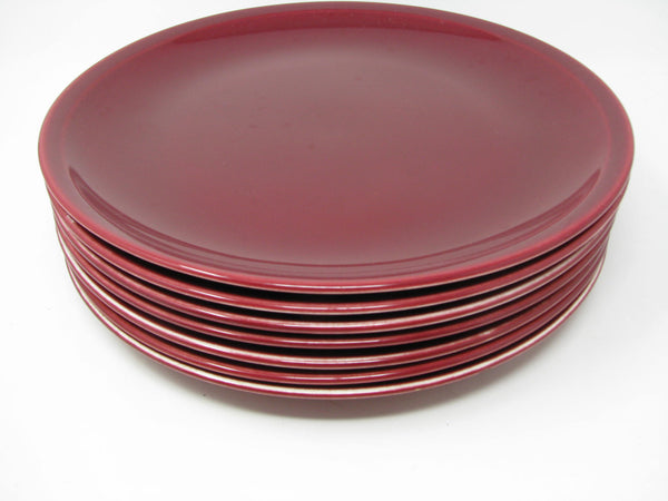 Vintage Paden City Pottery Greenbrier Burgundy Dinner Plates - 7 Pieces
