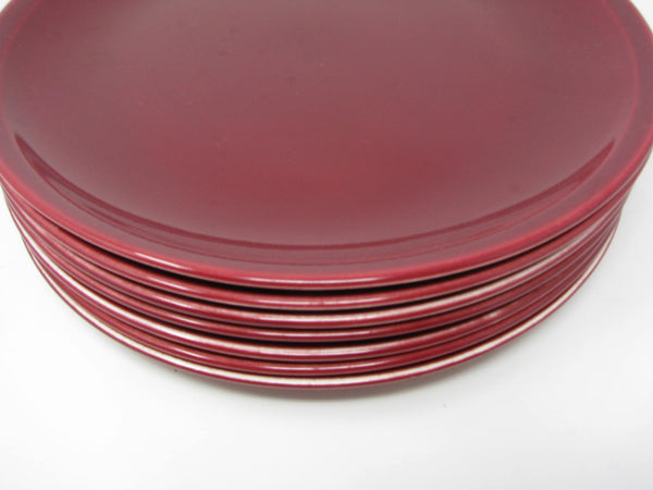 Vintage Paden City Pottery Greenbrier Burgundy Dinner Plates - 7 Pieces