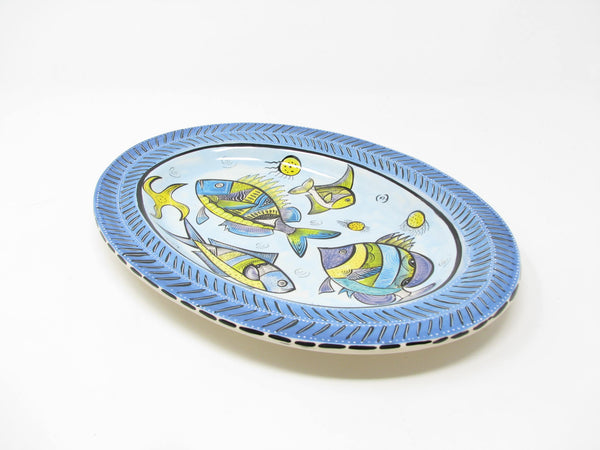 Vintage Penzo Zimbabwe Africa Hand-Painted Ceramic Platter or Tray Featuring Colorful Fish