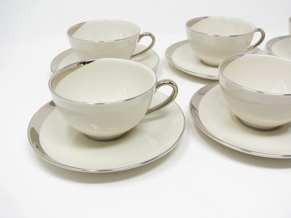 edgebrookhouse - Vintage Pickard China Crescent Cups & Saucers with Platinum Trim Made in USA - 12 Pieces