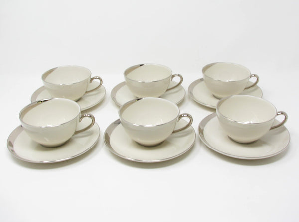 edgebrookhouse - Vintage Pickard China Crescent Cups & Saucers with Platinum Trim Made in USA - 12 Pieces