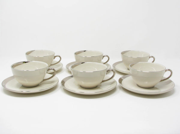 edgebrookhouse - Vintage Pickard China Crescent Cups & Saucers with Platinum Trim Made in USA - 12 Pieces
