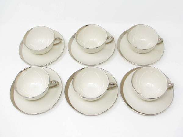 edgebrookhouse - Vintage Pickard China Crescent Cups & Saucers with Platinum Trim Made in USA - 12 Pieces