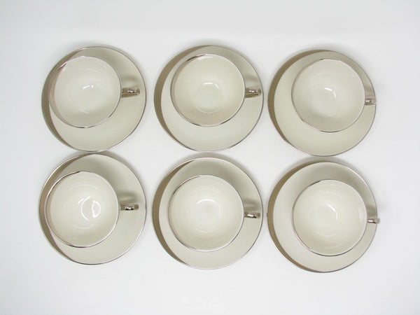 edgebrookhouse - Vintage Pickard China Crescent Cups & Saucers with Platinum Trim Made in USA - 12 Pieces