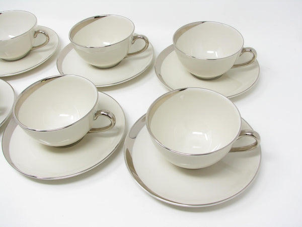 edgebrookhouse - Vintage Pickard China Crescent Cups & Saucers with Platinum Trim Made in USA - 12 Pieces