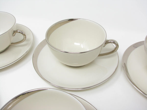 edgebrookhouse - Vintage Pickard China Crescent Cups & Saucers with Platinum Trim Made in USA - 12 Pieces