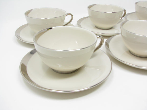edgebrookhouse - Vintage Pickard China Crescent Cups & Saucers with Platinum Trim Made in USA - 12 Pieces