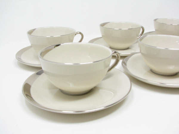 edgebrookhouse - Vintage Pickard China Crescent Cups & Saucers with Platinum Trim Made in USA - 12 Pieces