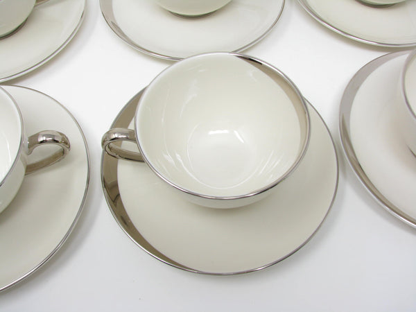 edgebrookhouse - Vintage Pickard China Crescent Cups & Saucers with Platinum Trim Made in USA - 12 Pieces