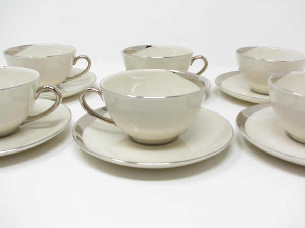 edgebrookhouse - Vintage Pickard China Crescent Cups & Saucers with Platinum Trim Made in USA - 12 Pieces