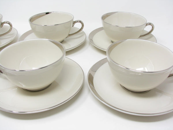 edgebrookhouse - Vintage Pickard China Crescent Cups & Saucers with Platinum Trim Made in USA - 12 Pieces