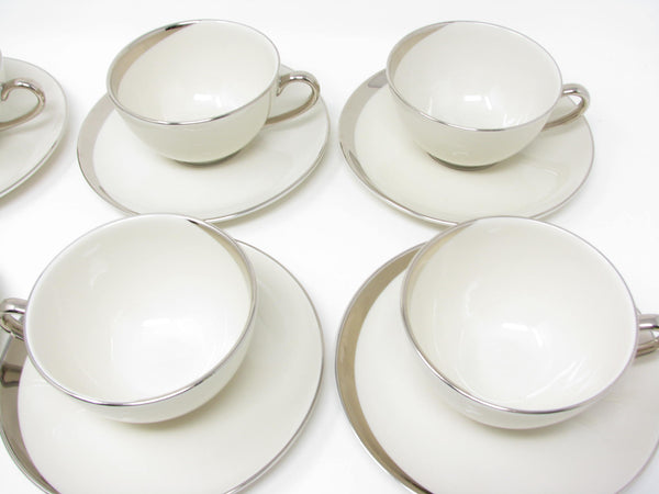 edgebrookhouse - Vintage Pickard China Crescent Cups & Saucers with Platinum Trim Made in USA - 12 Pieces